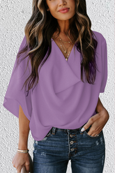 Solid Flounce V Neck T-Shirts Ins Street